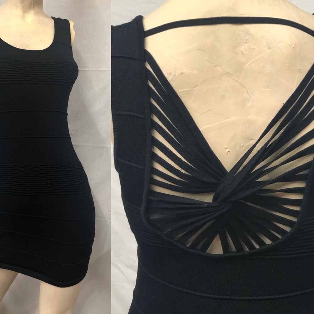 Sexy Siren Black Stretch Knit Bandage Strappy Back Clubwear Diva Dress NWOT~S/P